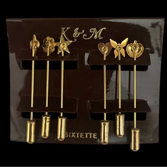 Vintage New (Old) Stock Gold-Tone K&M Sixtette Stick Pins Set - Picture 3 of 4